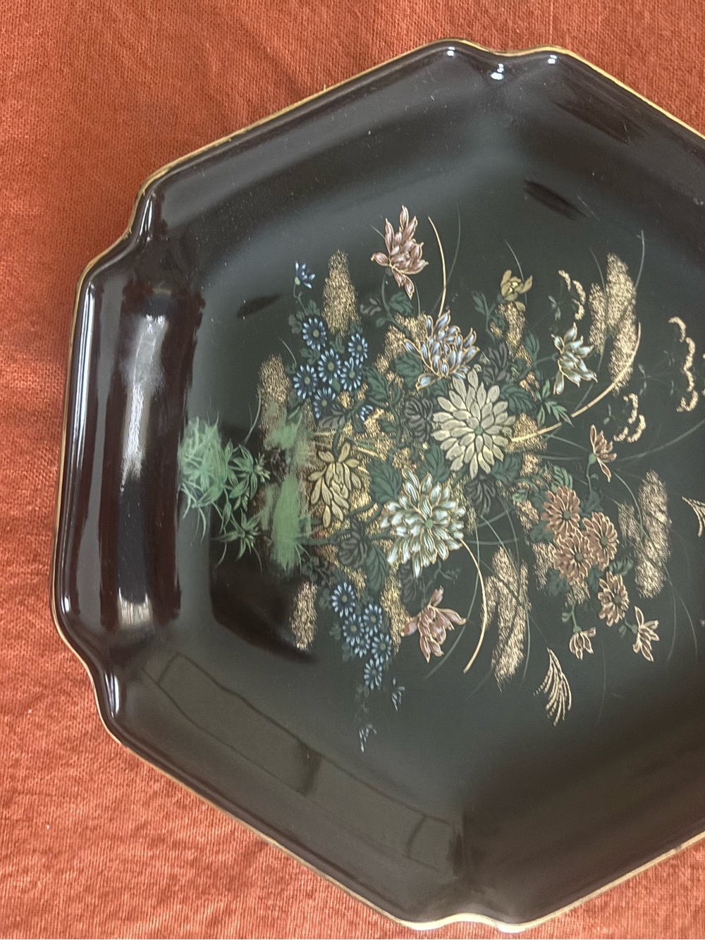 Black Floral Octagonal small Serving Platter